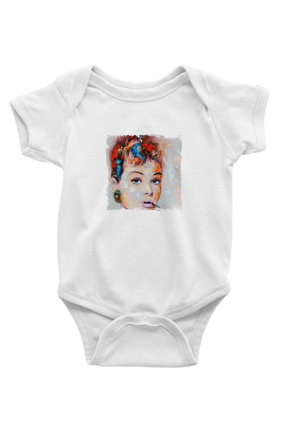 Audrey Hepburn Unisex Baskılı Beyaz Bebek Body - Zıbın