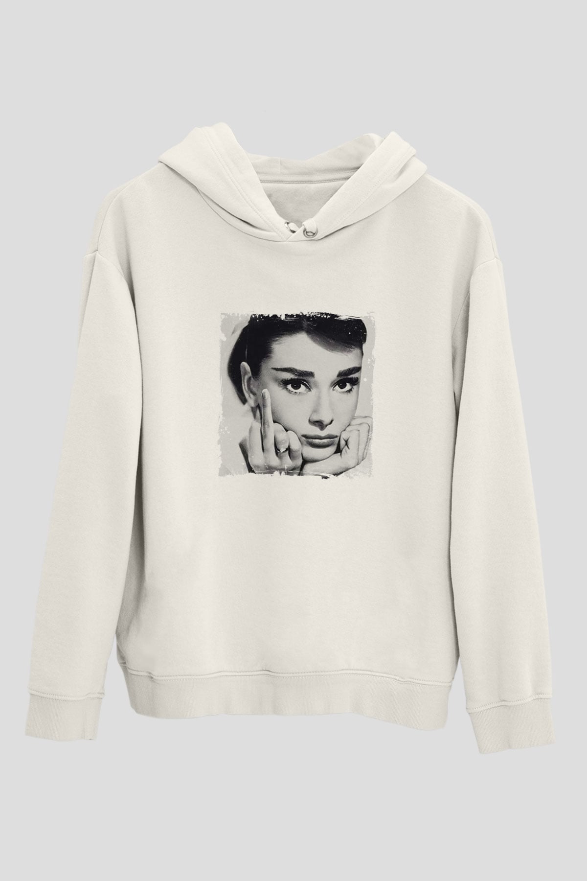 Audrey Hepburn Unisex Baskılı Beyaz Kapüşonlu Sweatshirt
