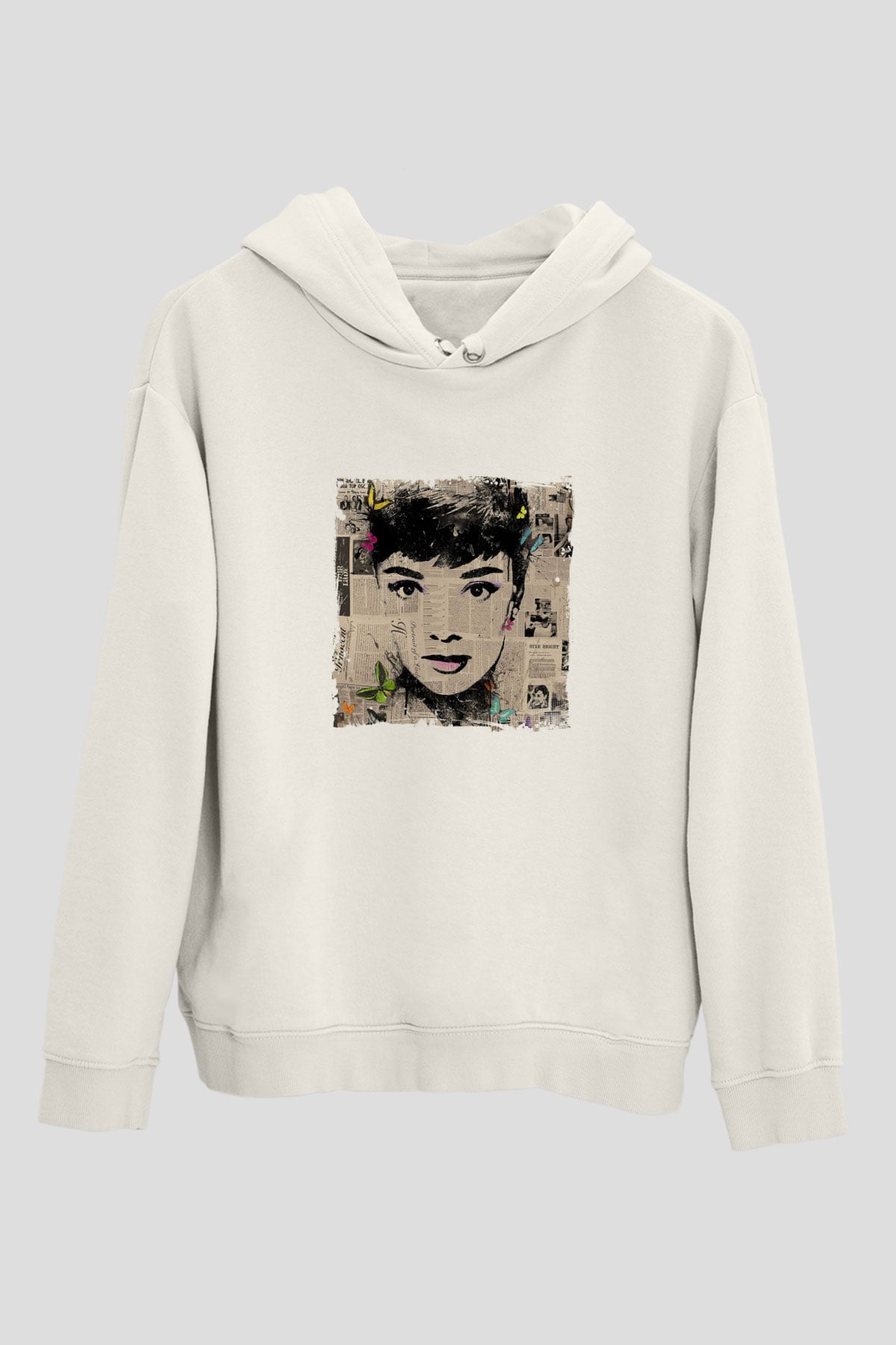 Audrey Hepburn Unisex Baskılı Beyaz Kapüşonlu Sweatshirt