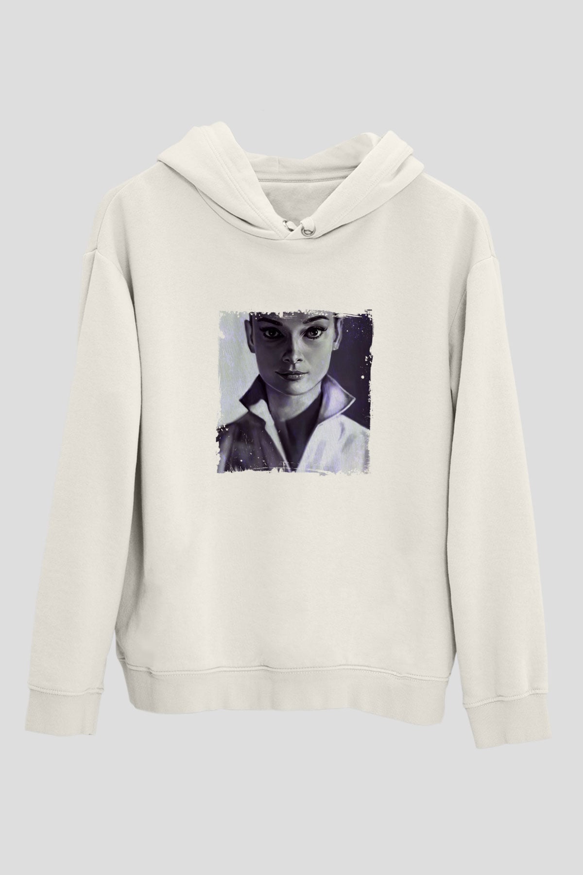 Audrey Hepburn Unisex Baskılı Beyaz Kapüşonlu Sweatshirt