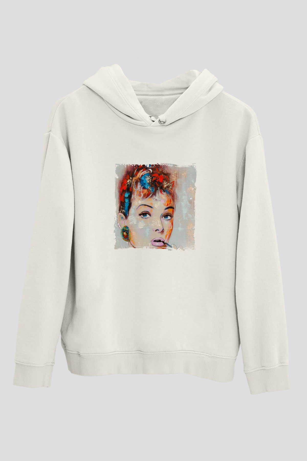 Audrey Hepburn Unisex Baskılı Beyaz Kapüşonlu Sweatshirt