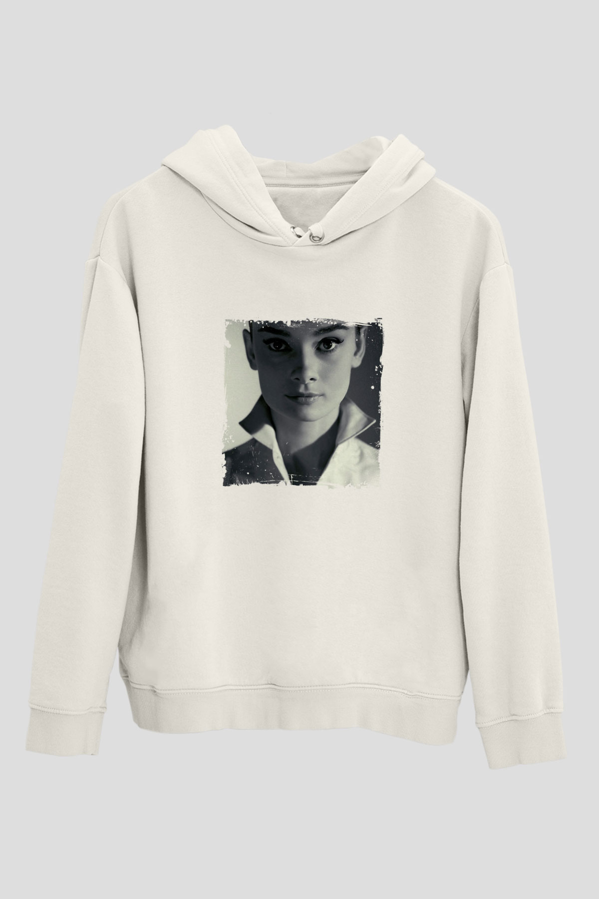 Audrey Hepburn Unisex Baskılı Beyaz Kapüşonlu Sweatshirt