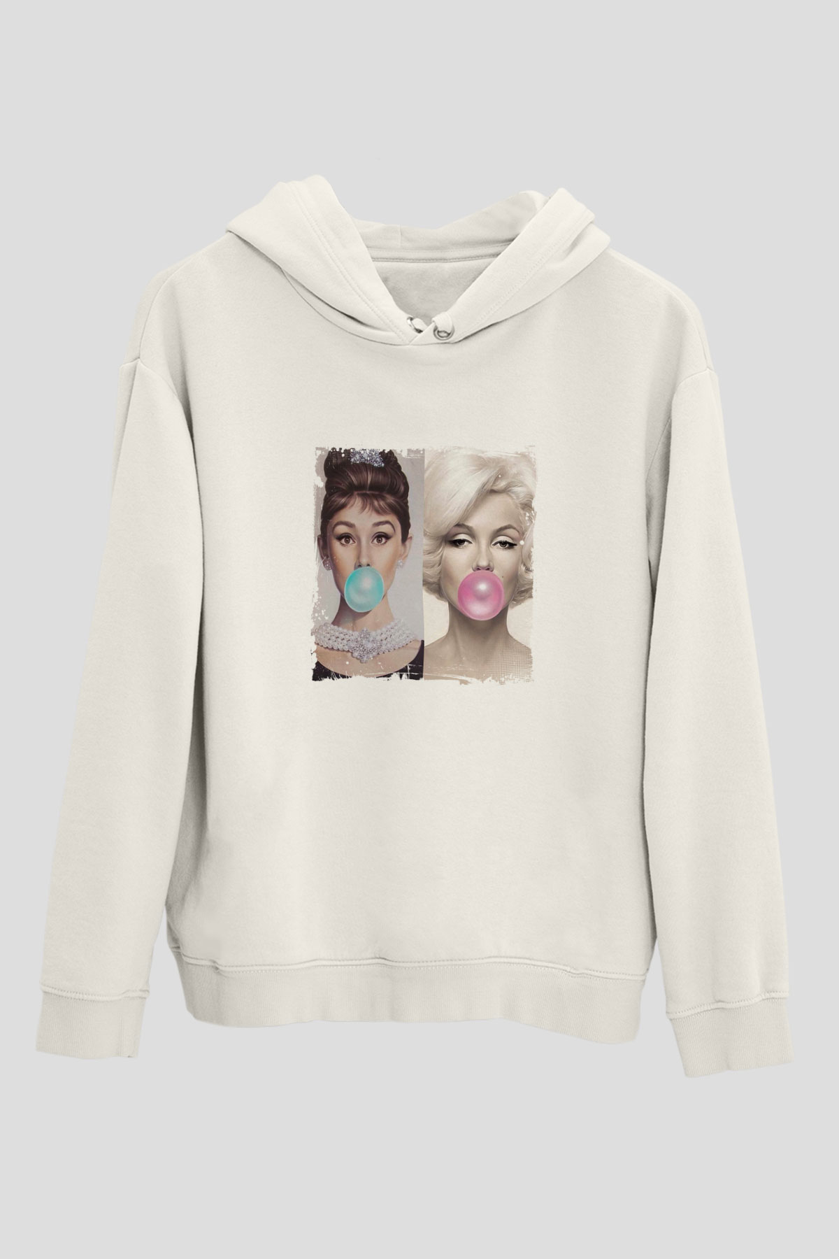 Audrey Hepburn Unisex Baskılı Beyaz Kapüşonlu Sweatshirt