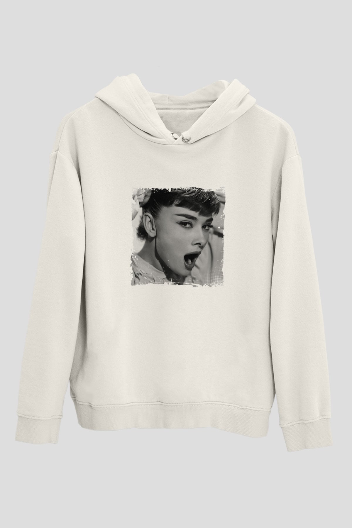 Audrey Hepburn Unisex Baskılı Beyaz Kapüşonlu Sweatshirt