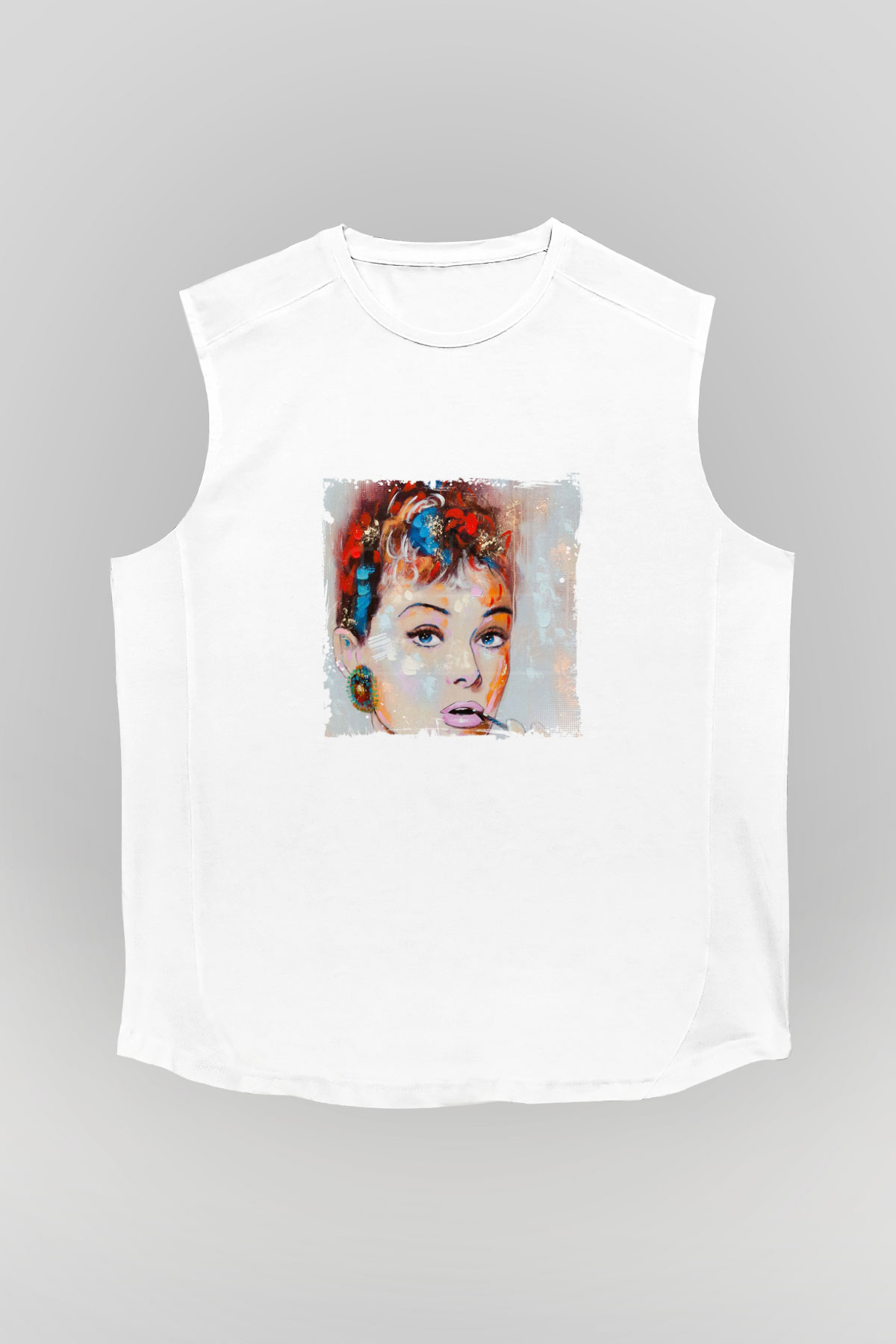 Audrey Hepburn Unisex Baskılı Beyaz Kolsuz Tişört