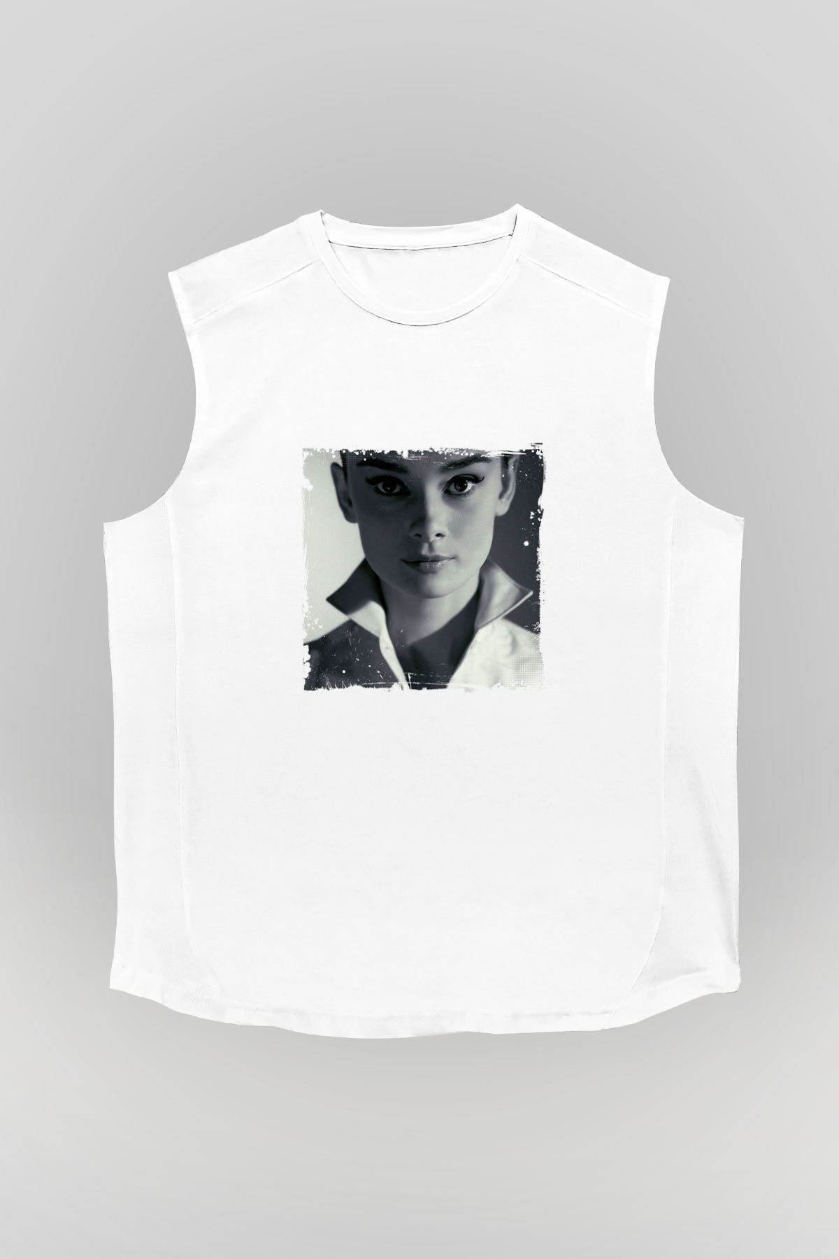 Audrey Hepburn Unisex Baskılı Beyaz Kolsuz Tişört