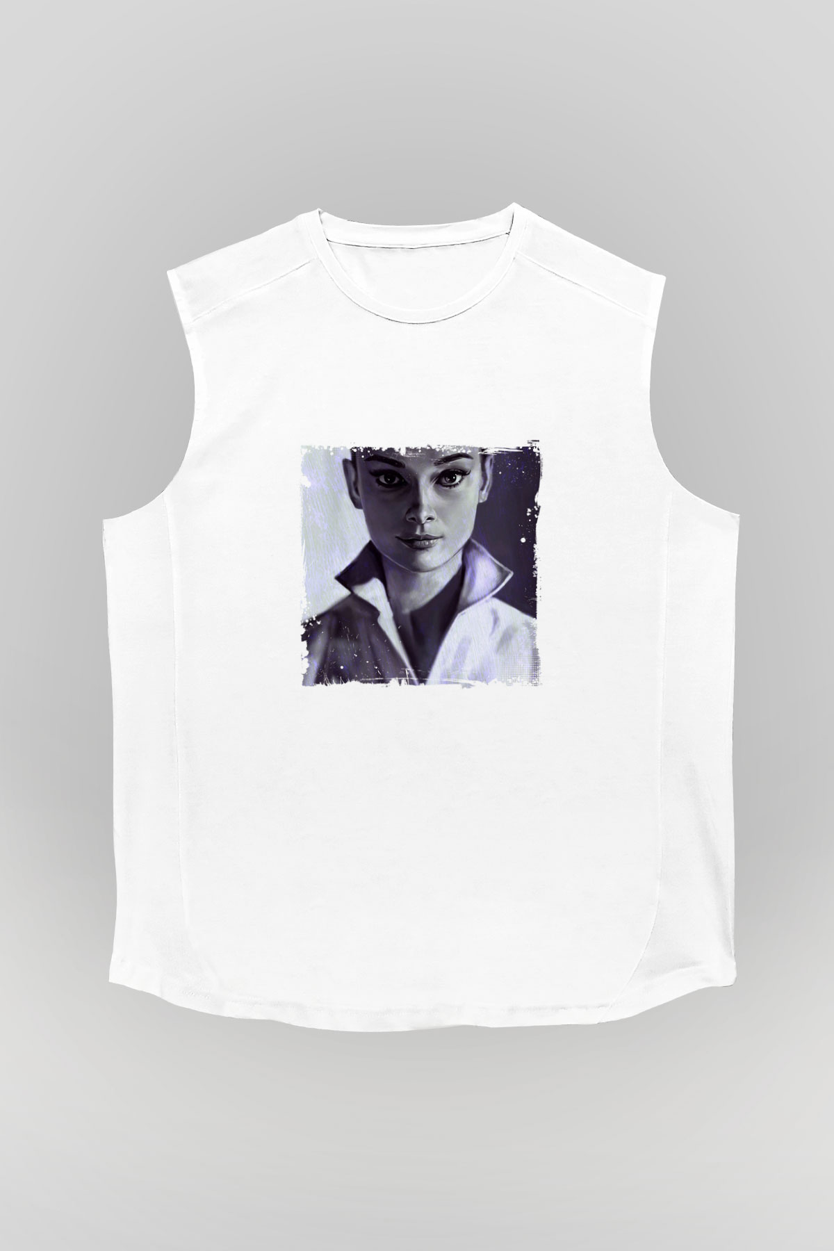 Audrey Hepburn Unisex Baskılı Beyaz Kolsuz Tişört
