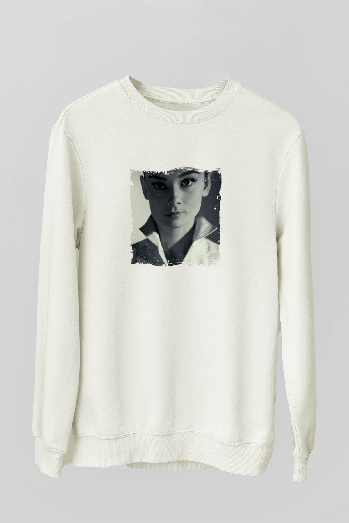 Audrey Hepburn Unisex Baskılı Beyaz Sweatshirt
