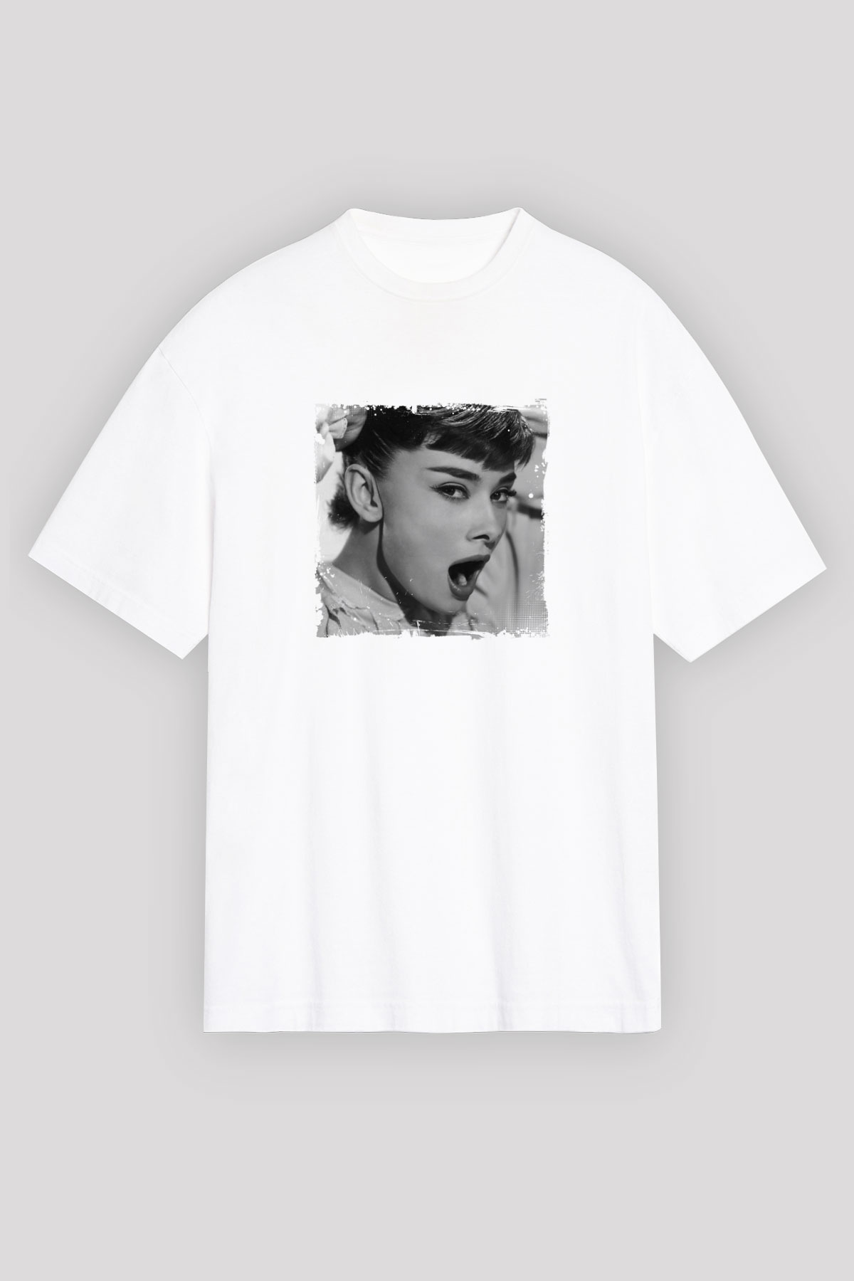 Audrey Hepburn Oversize Baskılı Beyaz Tişört