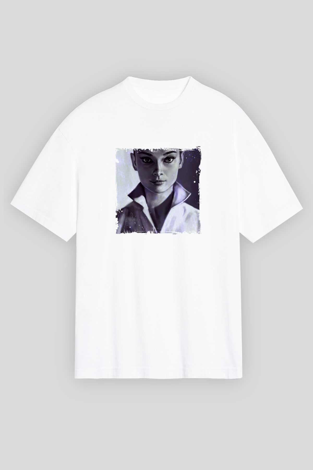 Audrey Hepburn Oversize Baskılı Beyaz Tişört