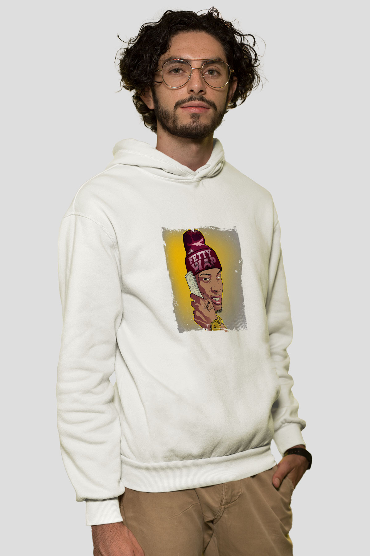 August Alsina Baskılı Unisex Beyaz Hoodie