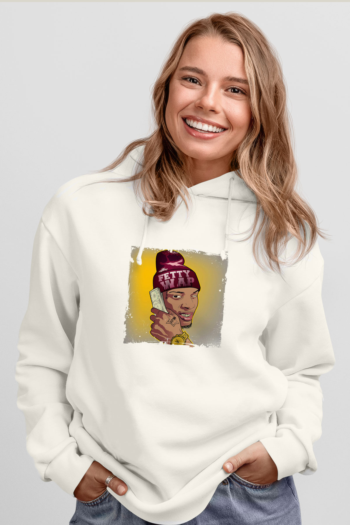 August Alsina Baskılı Unisex Beyaz Hoodie