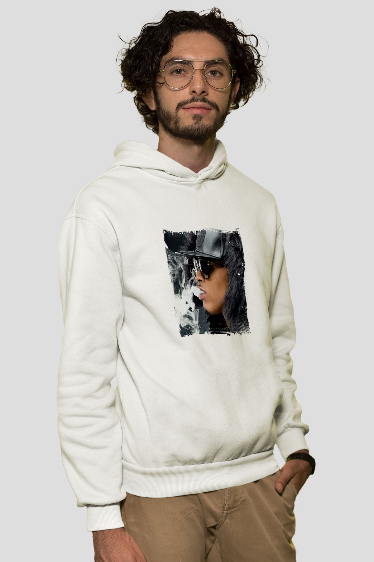 August Alsina Baskılı Unisex Beyaz Hoodie