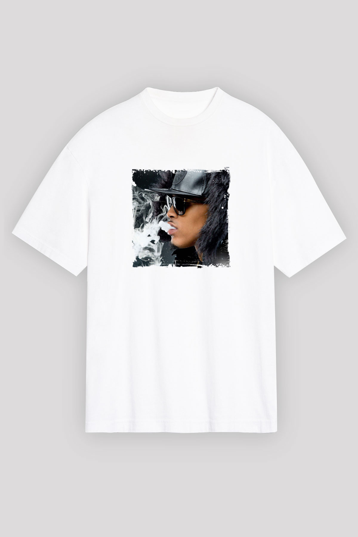 August Alsina Baskılı Oversize Beyaz Tişört