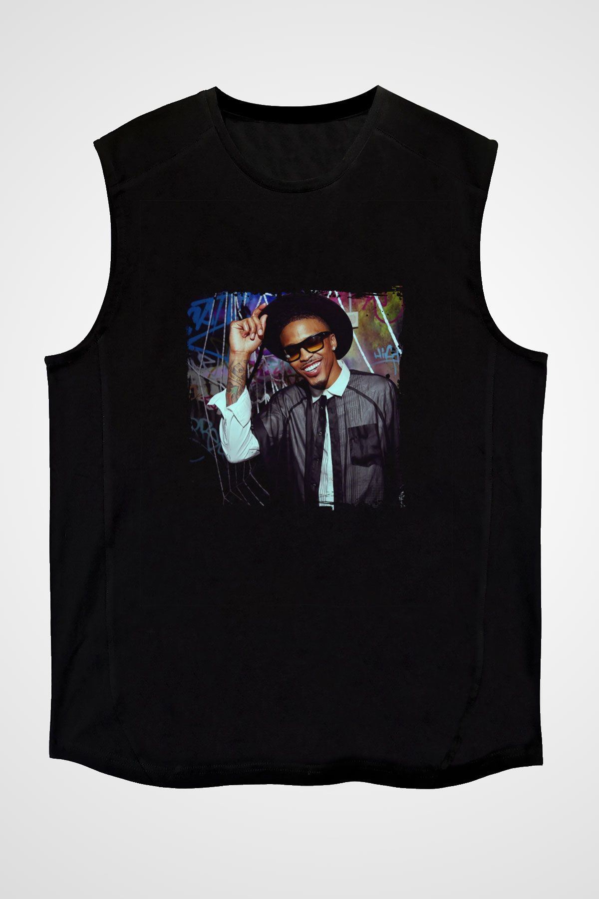 August Alsina Baskılı Unisex Siyah Kolsuz Tişört