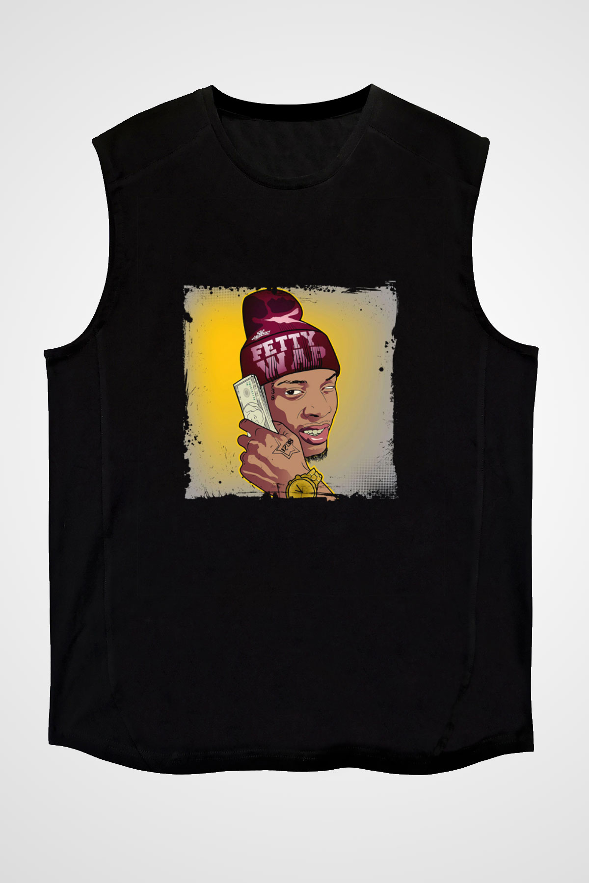 August Alsina Baskılı Unisex Siyah Kolsuz Tişört