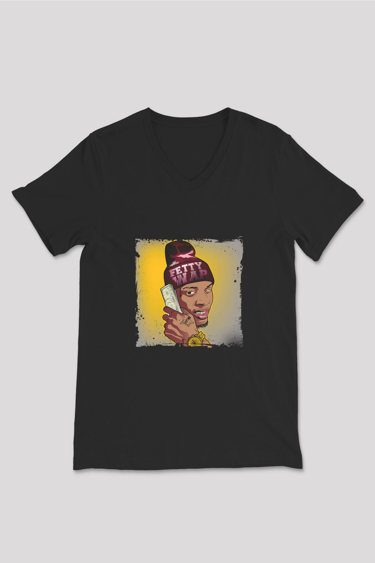 August Alsina Baskılı Unisex Siyah V Yaka Tişört