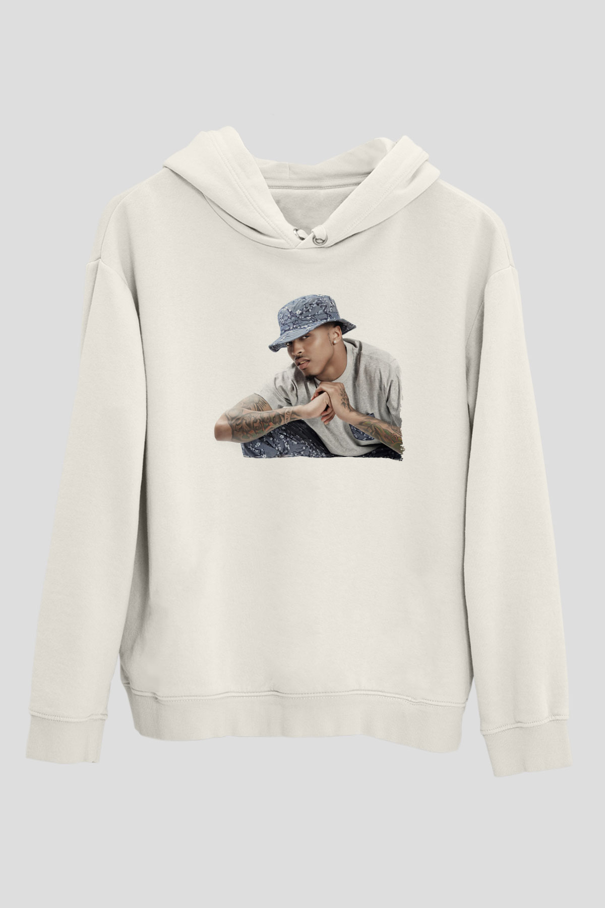 August Alsina Beyaz Unisex Kapüşonlu Sweatshirt
