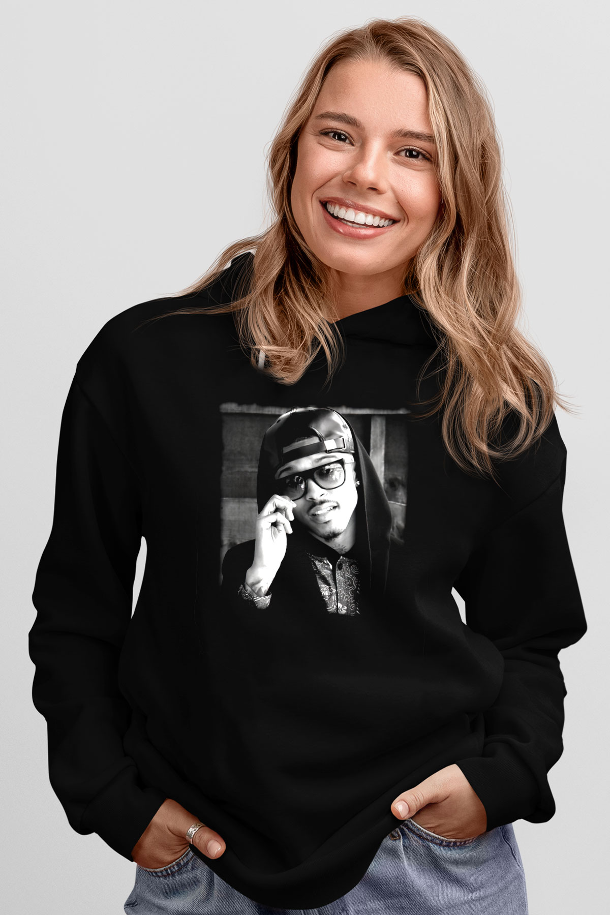 August Alsina Siyah Unisex Kapüşonlu Sweatshirt