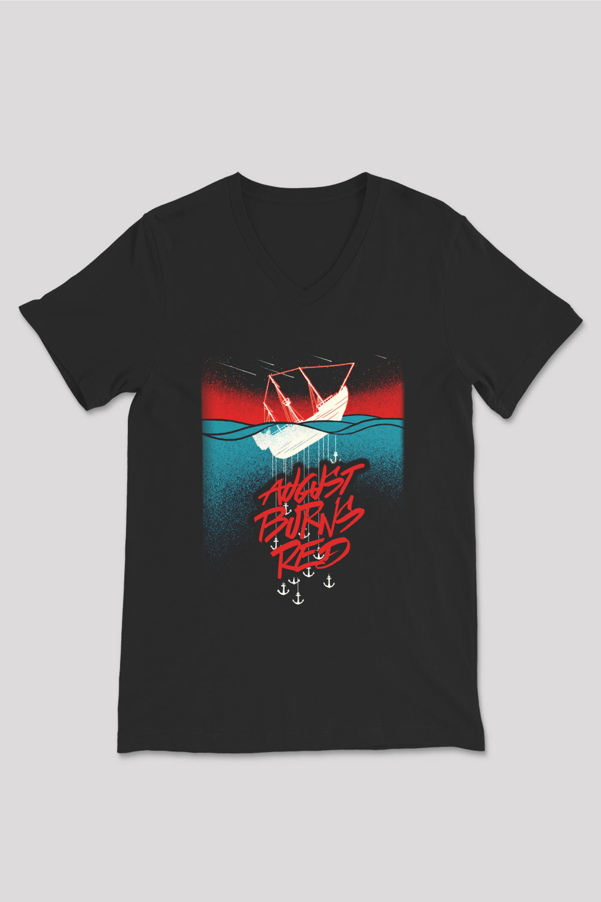 August Burns Red Siyah Unisex V Yaka Tişört T-Shirt