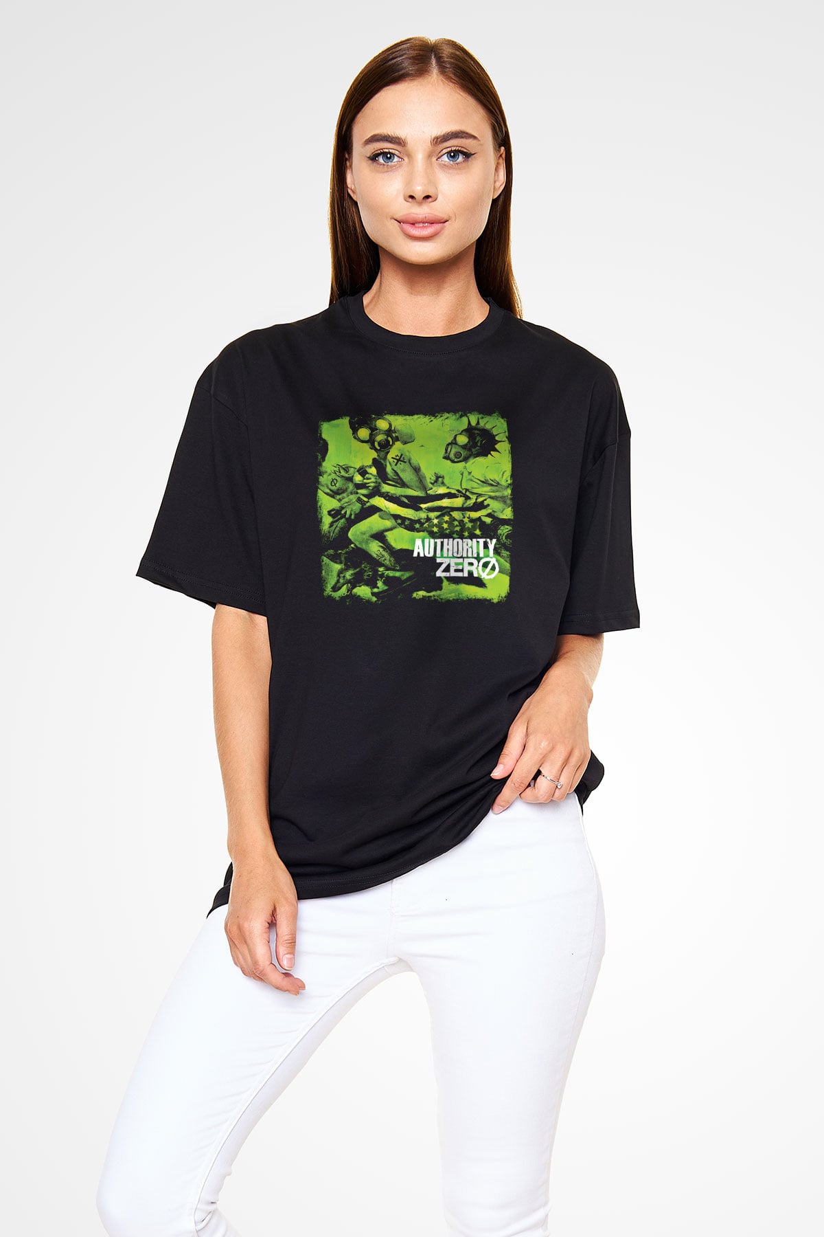 Authority Zero Baskılı Unisex Siyah Oversize Tişört