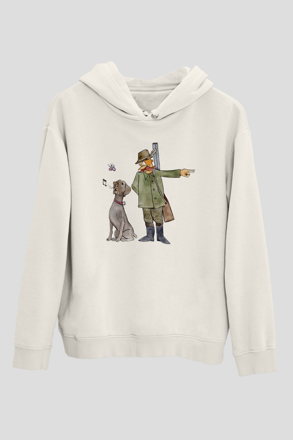 Avcı Beyaz Unisex Kapüşonlu Sweatshirt