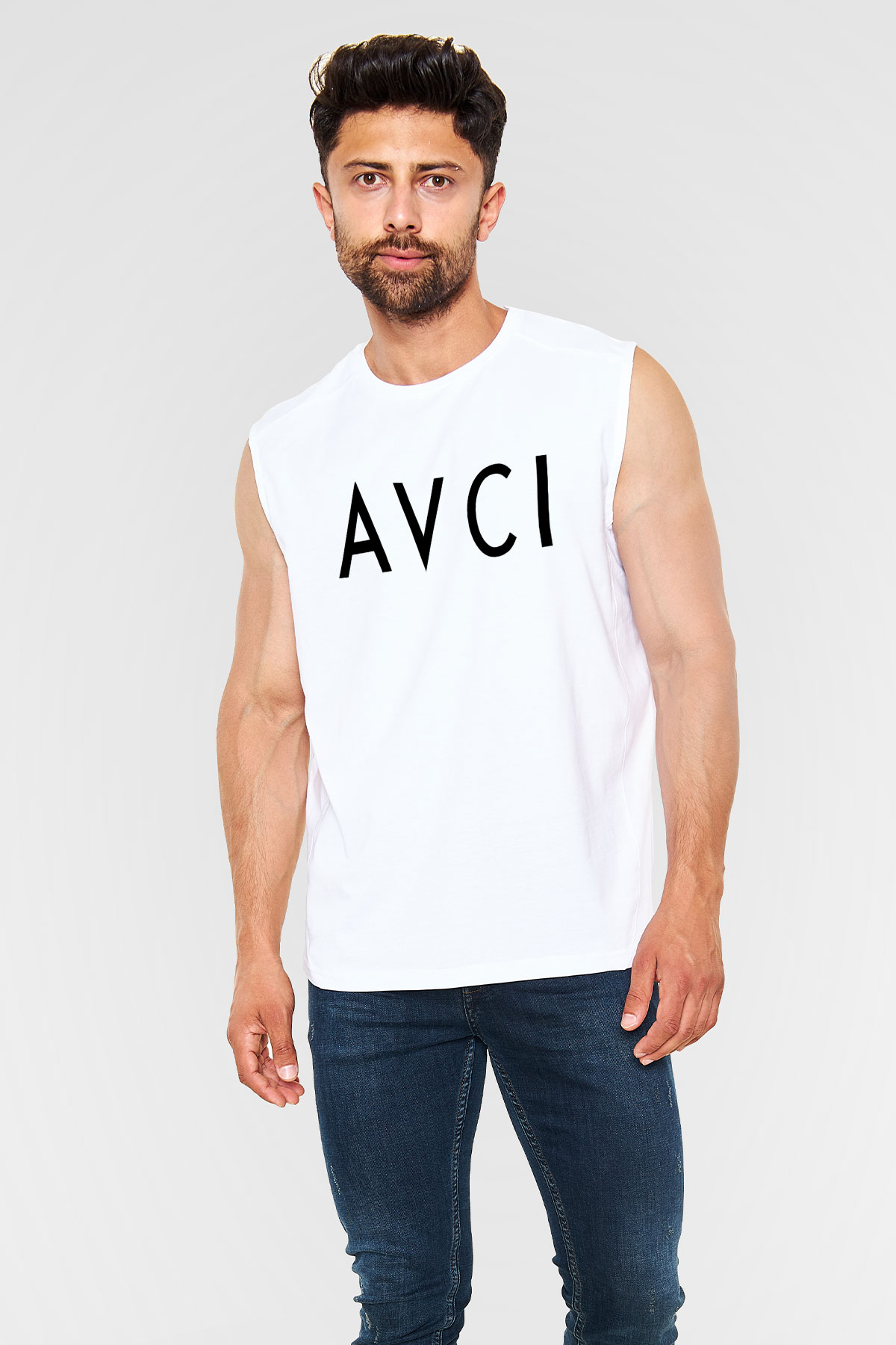 Avcı Beyaz Unisex Kolsuz Tişört