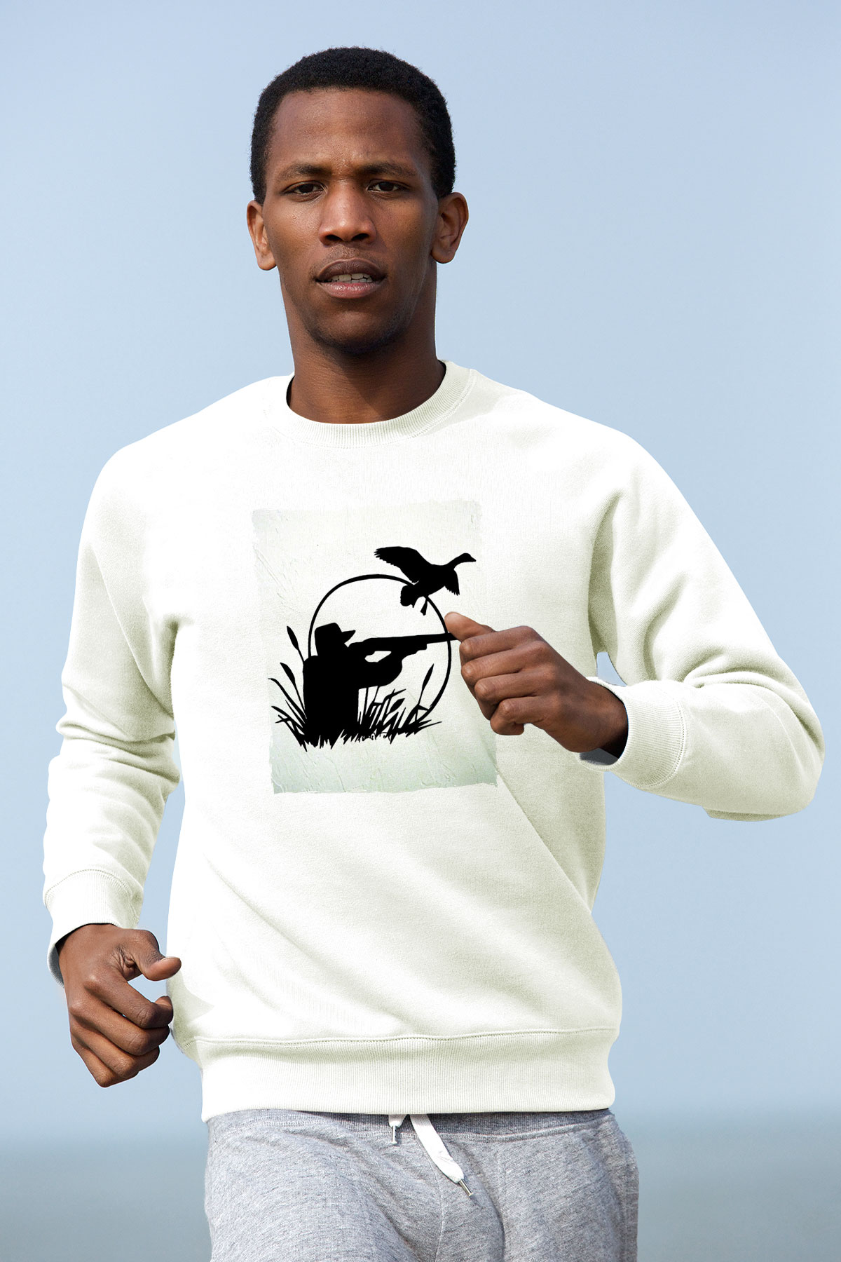 Avcı Beyaz Unisex Sweatshirt