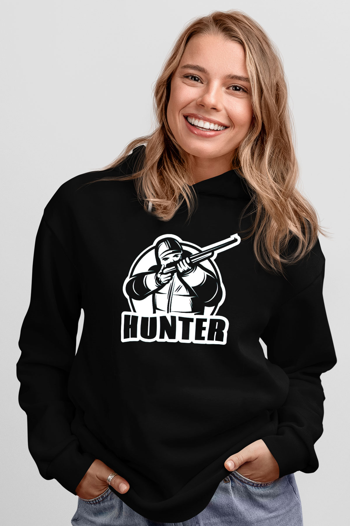 Avcı Siyah Unisex Kapüşonlu Sweatshirt