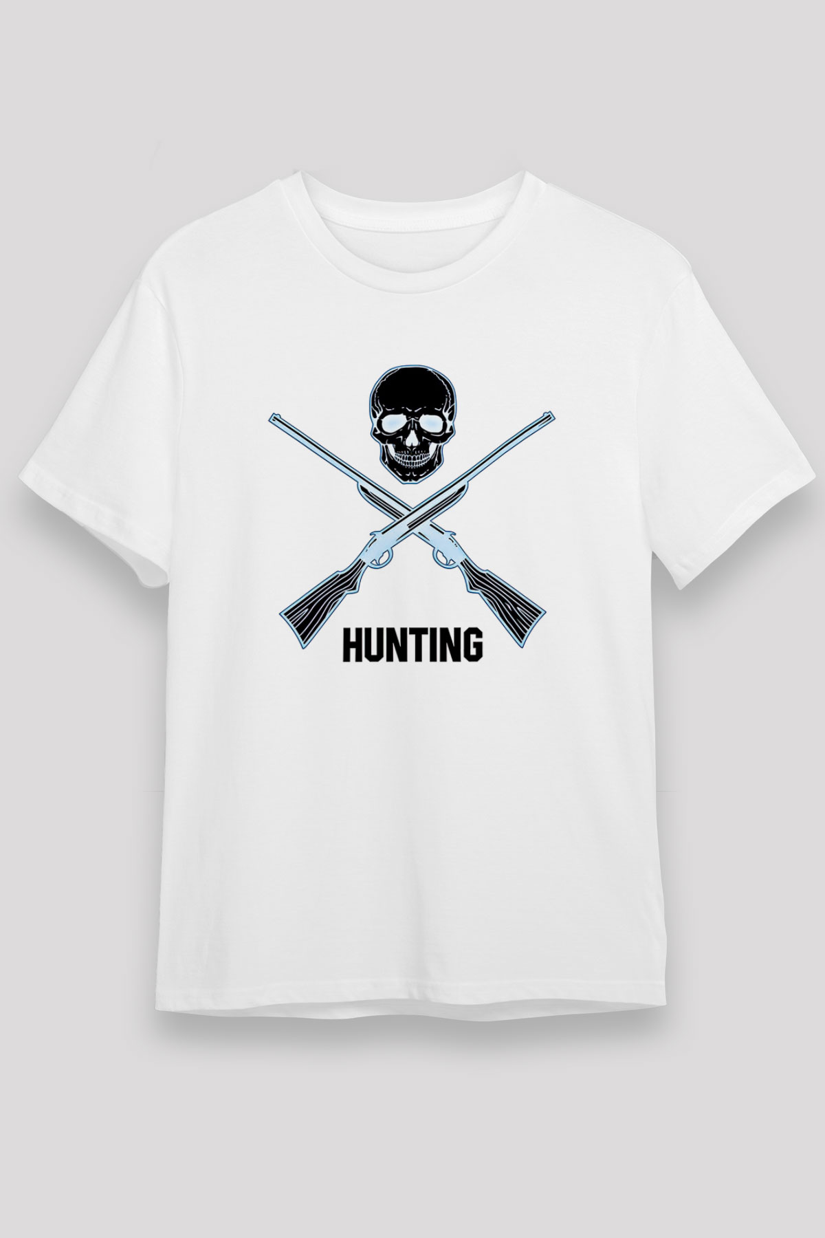 Avcılık Baskılı Unisex Beyaz Tişört - Tshirt