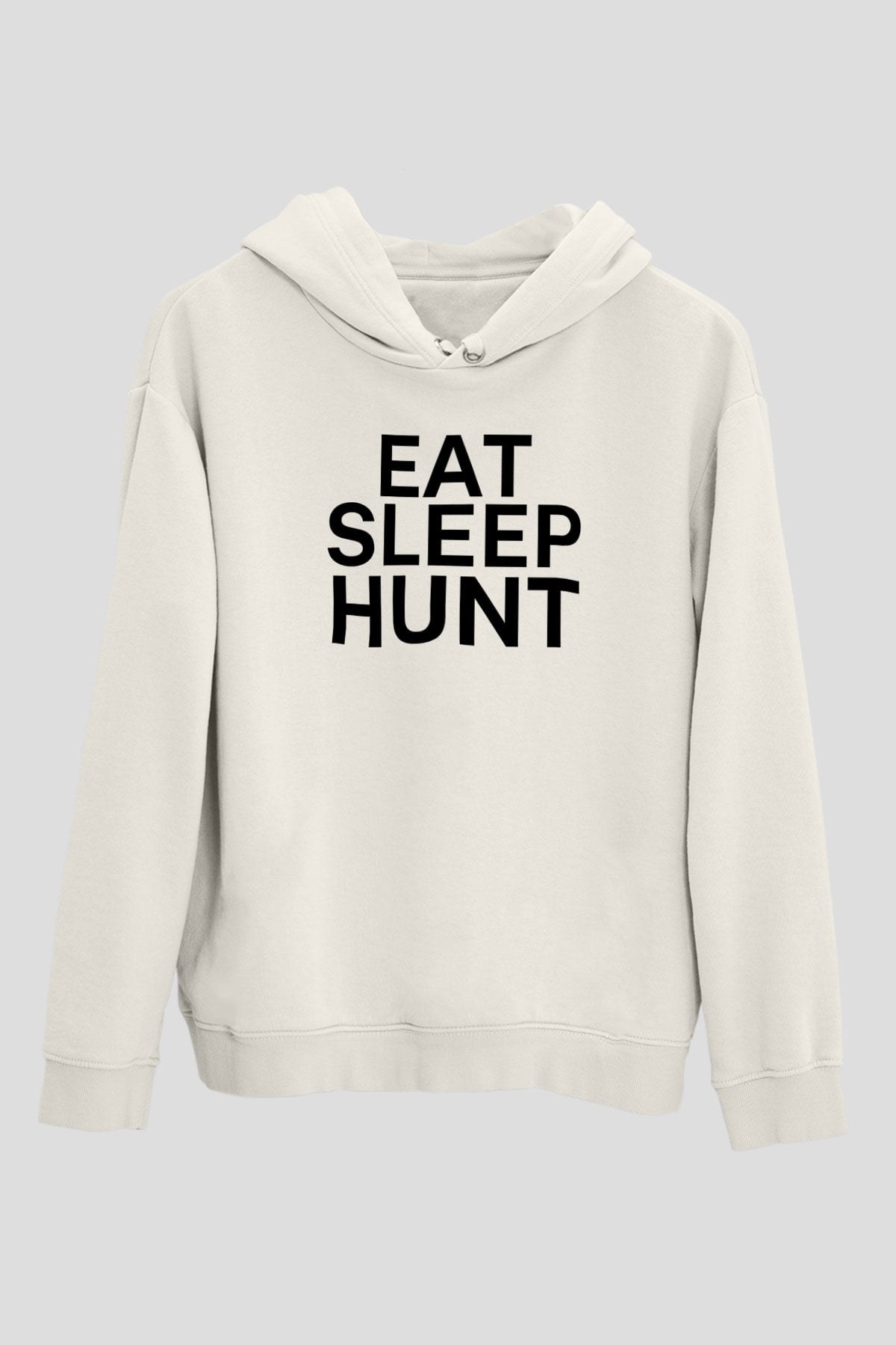 Avcılık Baskılı Unisex Ekru Hoodie