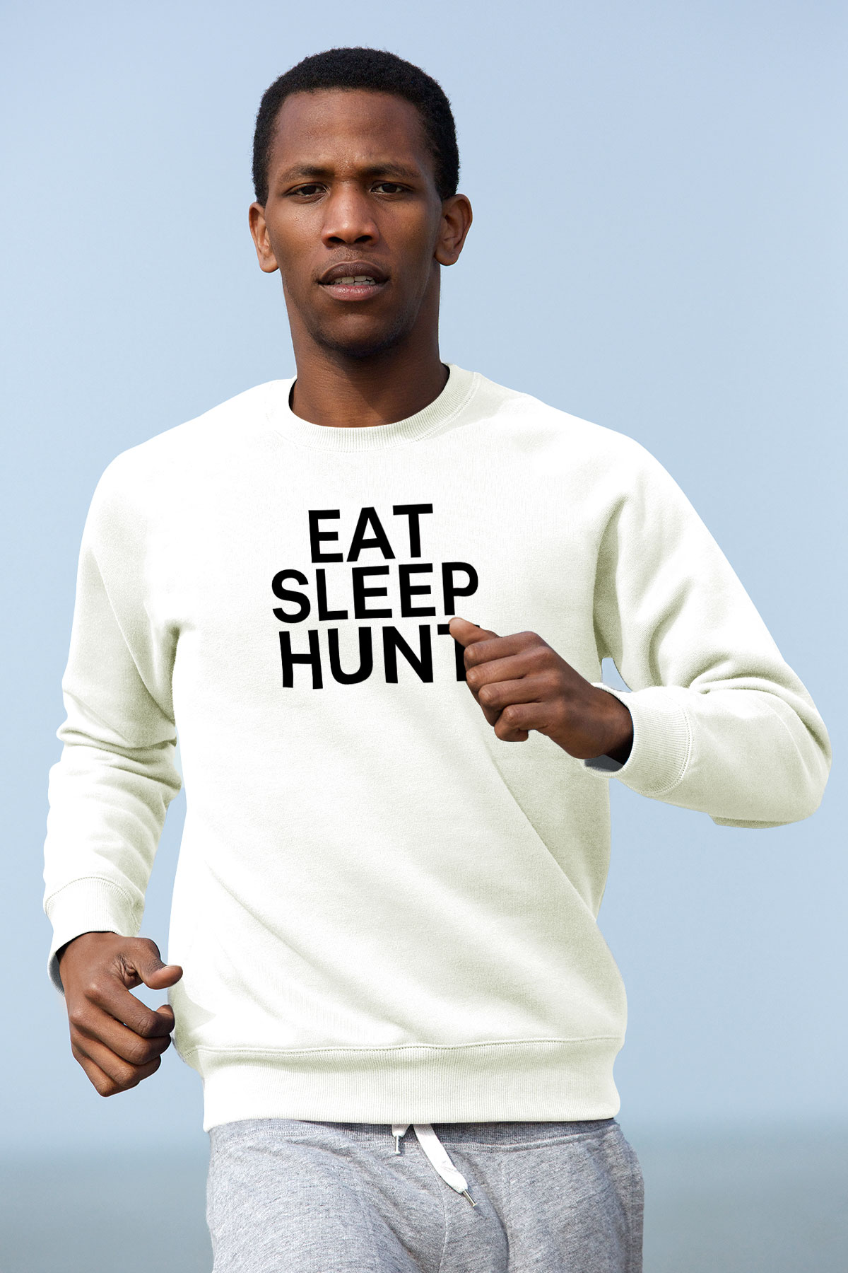 Avcılık Baskılı Unisex Ekru Sweatshirt
