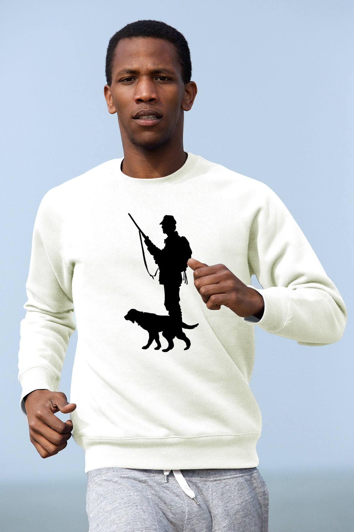 Avcılık Baskılı Unisex Ekru Sweatshirt