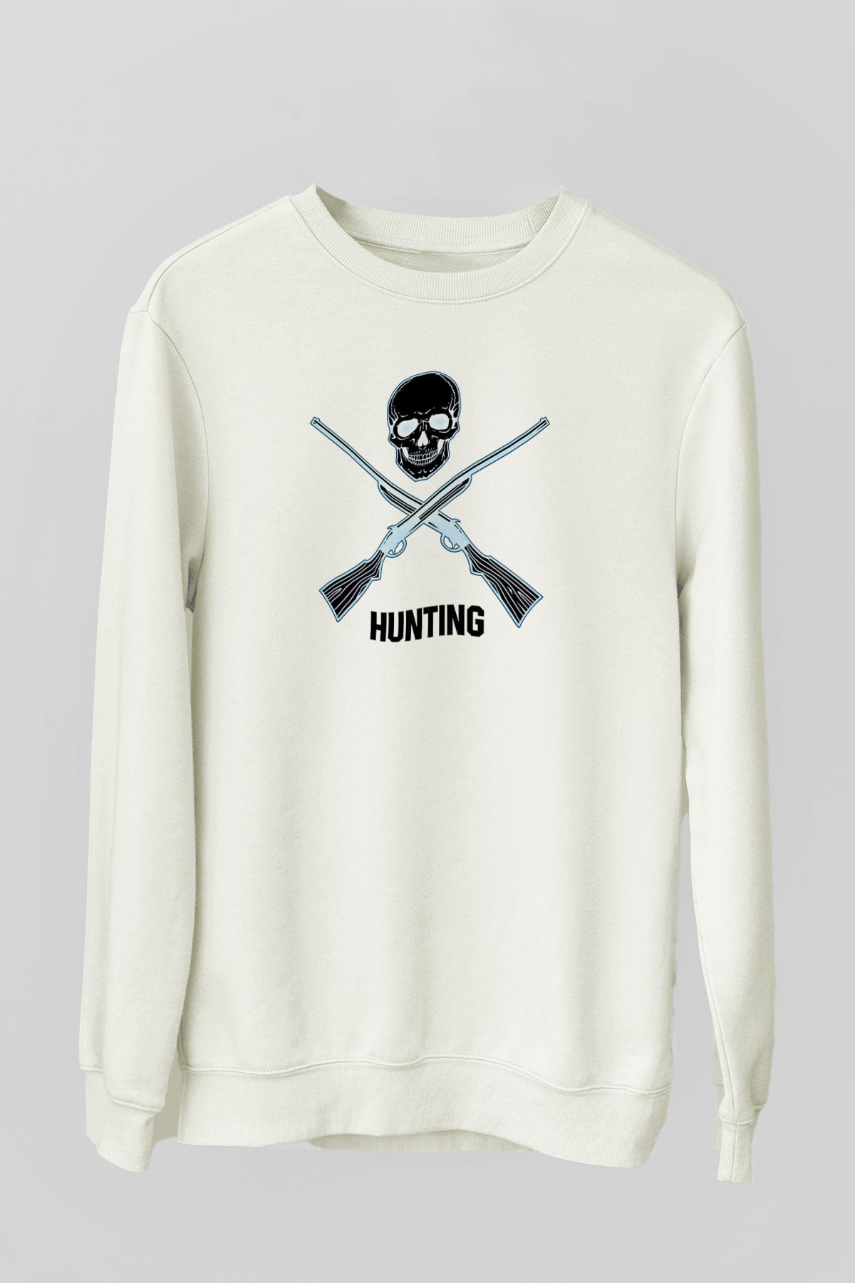Avcılık Baskılı Unisex Ekru Sweatshirt