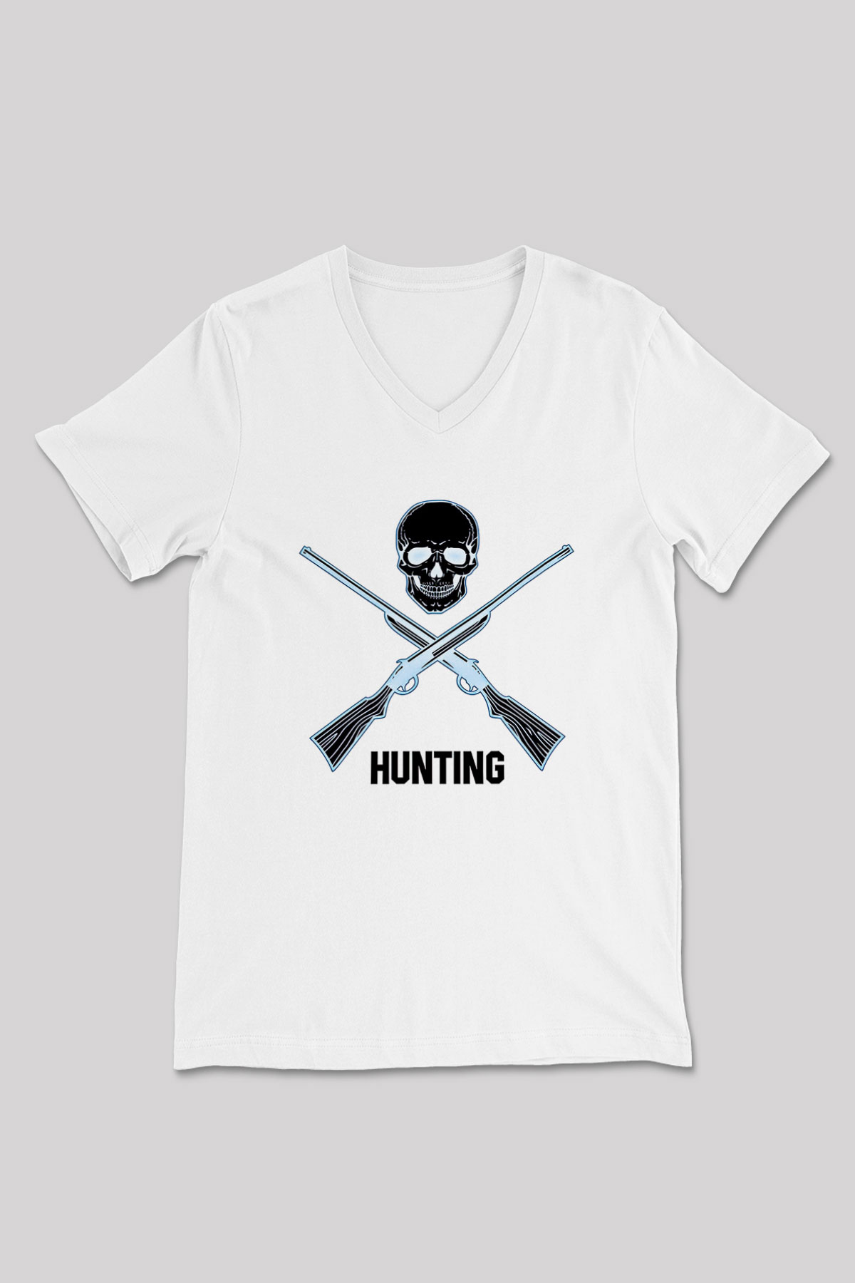 Avcılık Baskılı Unisex V Yaka Tişört - Tshirt