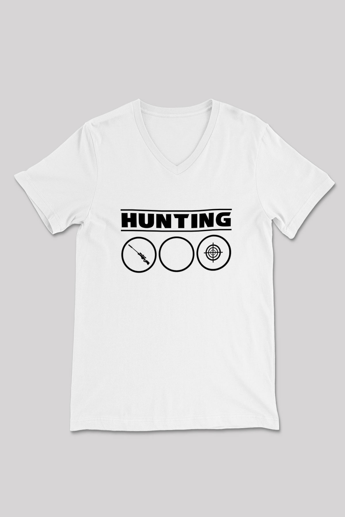 Avcılık Baskılı Unisex V Yaka Tişört - Tshirt