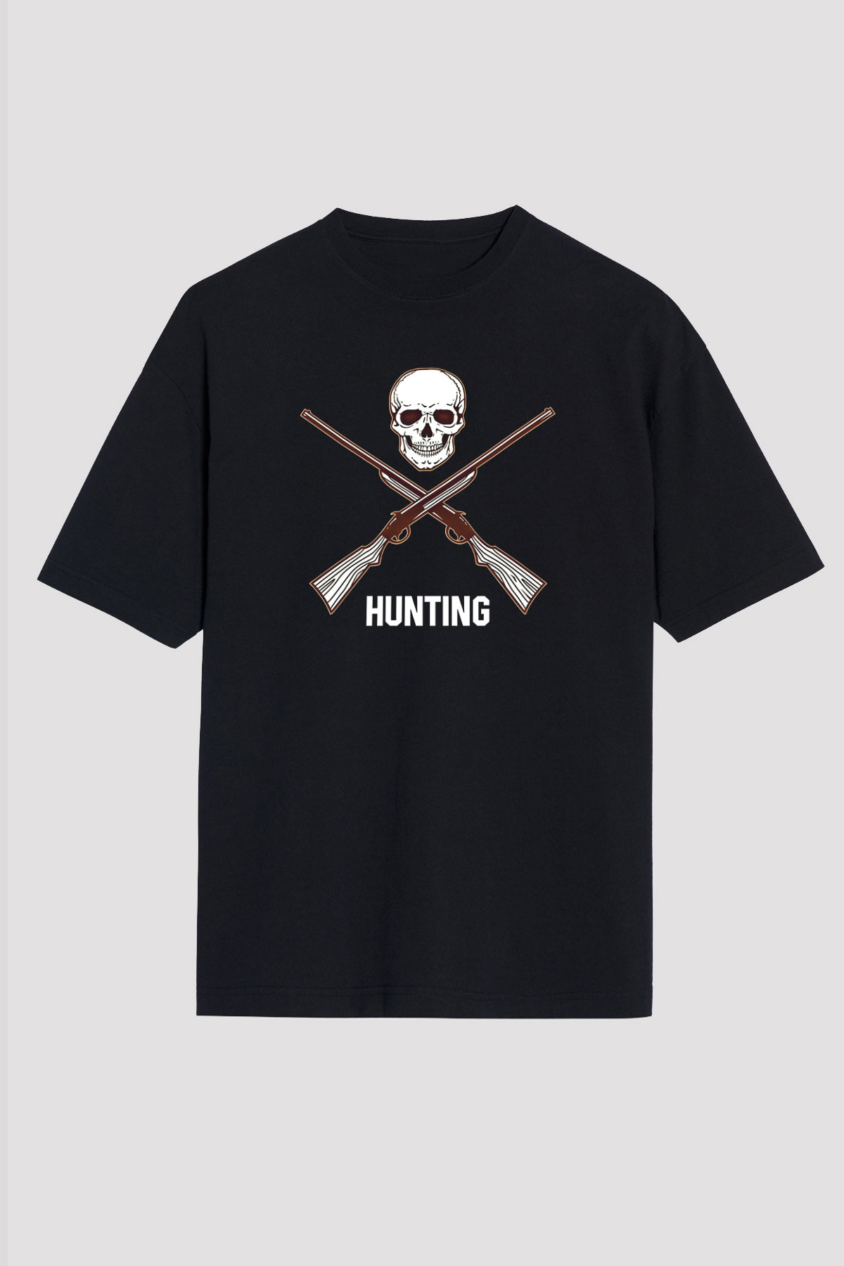 Avcılık - Hunting Baskılı Unisex Siyah Oversize Tişört