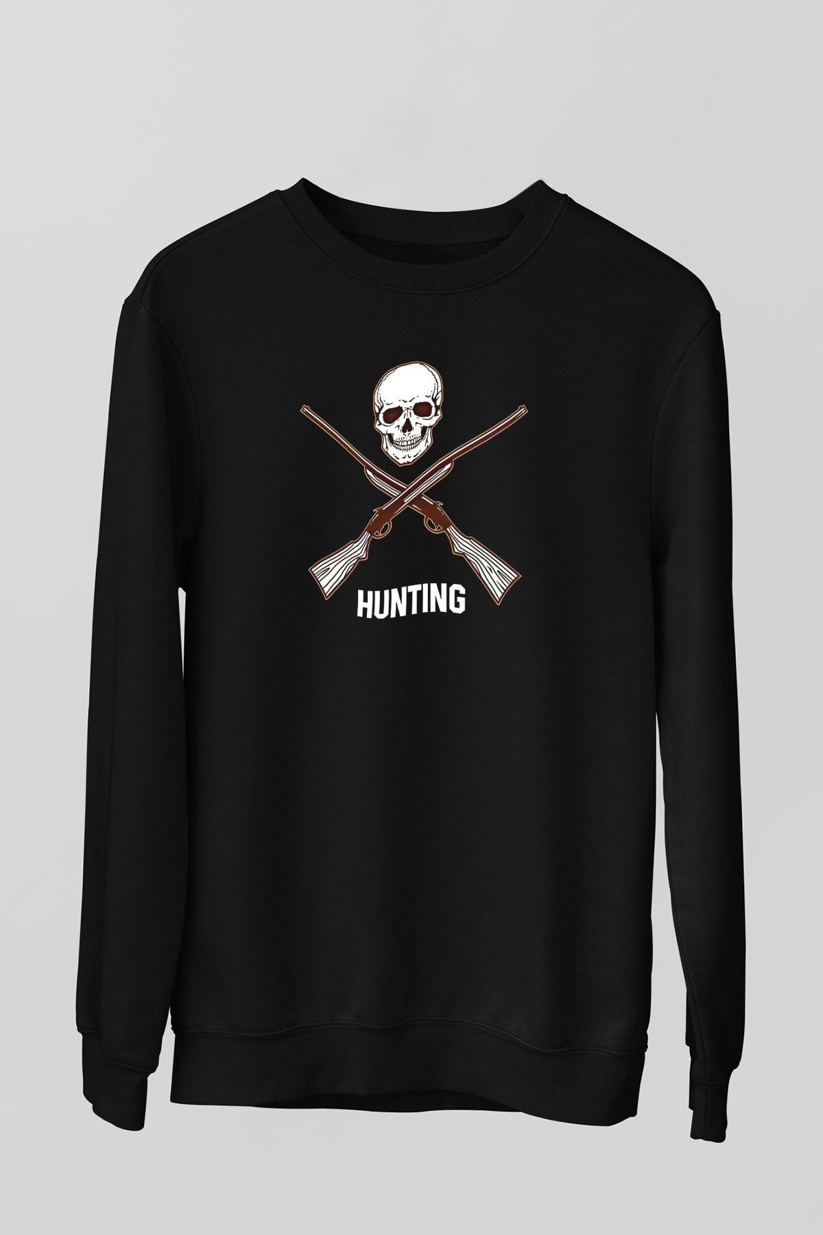 Avcılık - Hunting Baskılı Unisex Siyah Sweatshirt