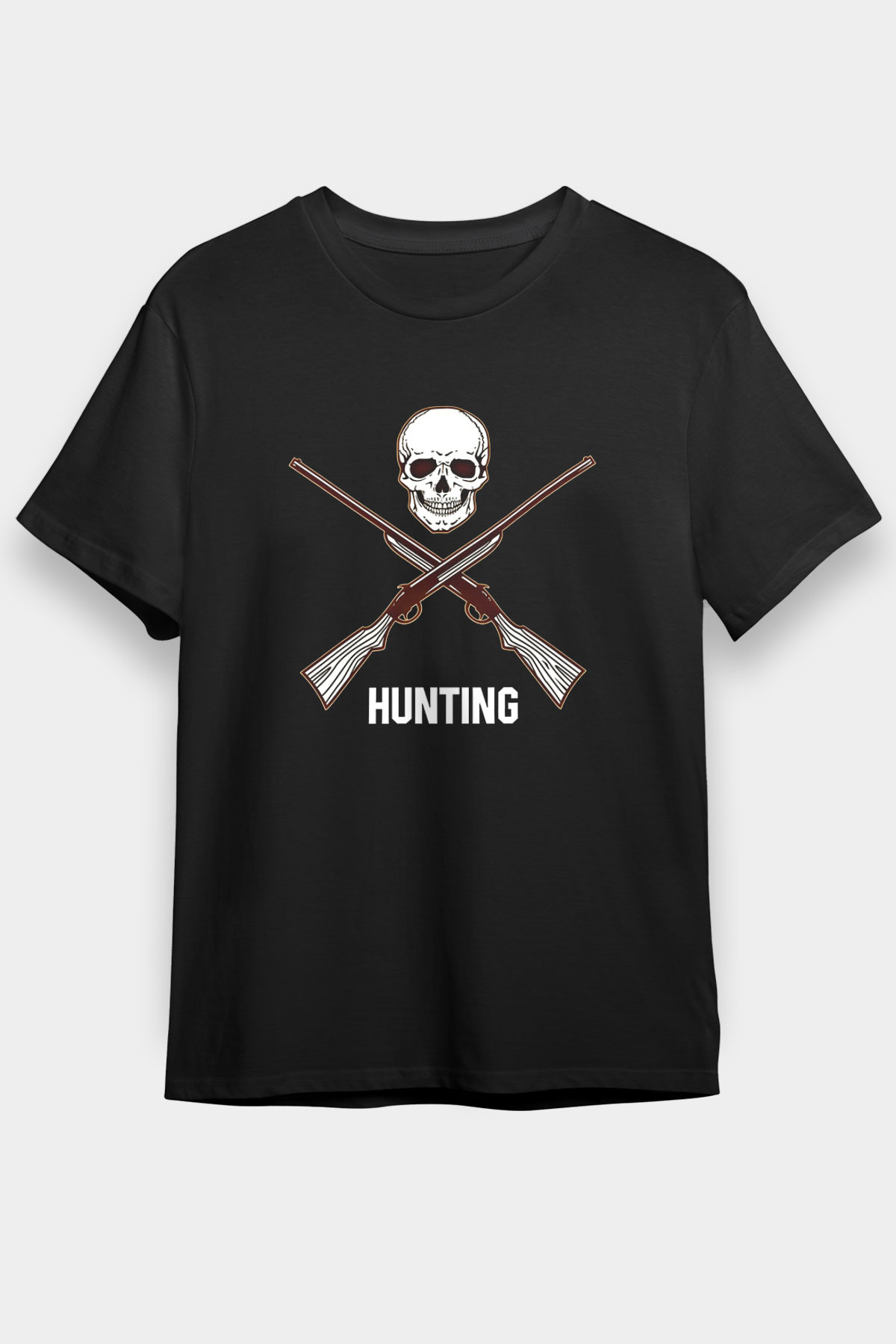 Avcılık - Hunting Baskılı Unisex Siyah Tişört - Tshirt