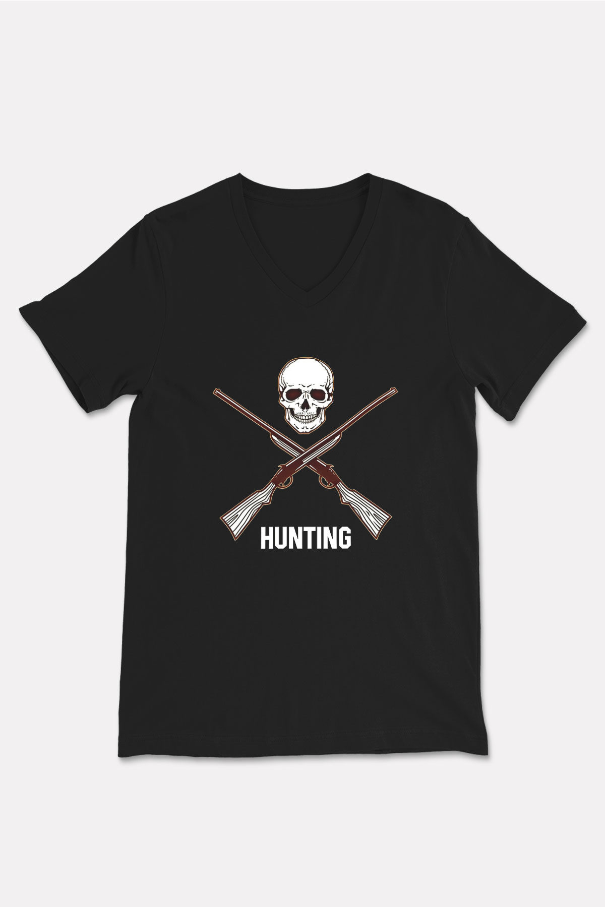 Avcılık - Hunting Baskılı Unisex Siyah V Yaka Tişört