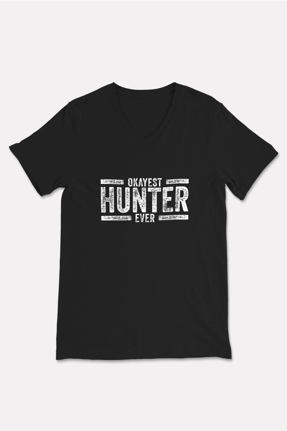 Avcılık - Hunting Baskılı Unisex Siyah V Yaka Tişört