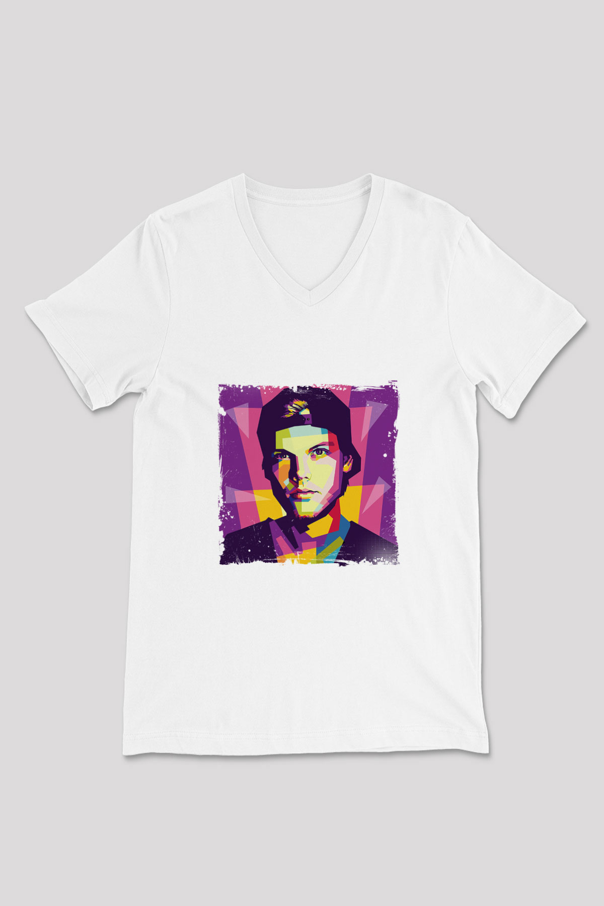 Avicii Baskılı Beyaz V Yaka Unisex Tişört