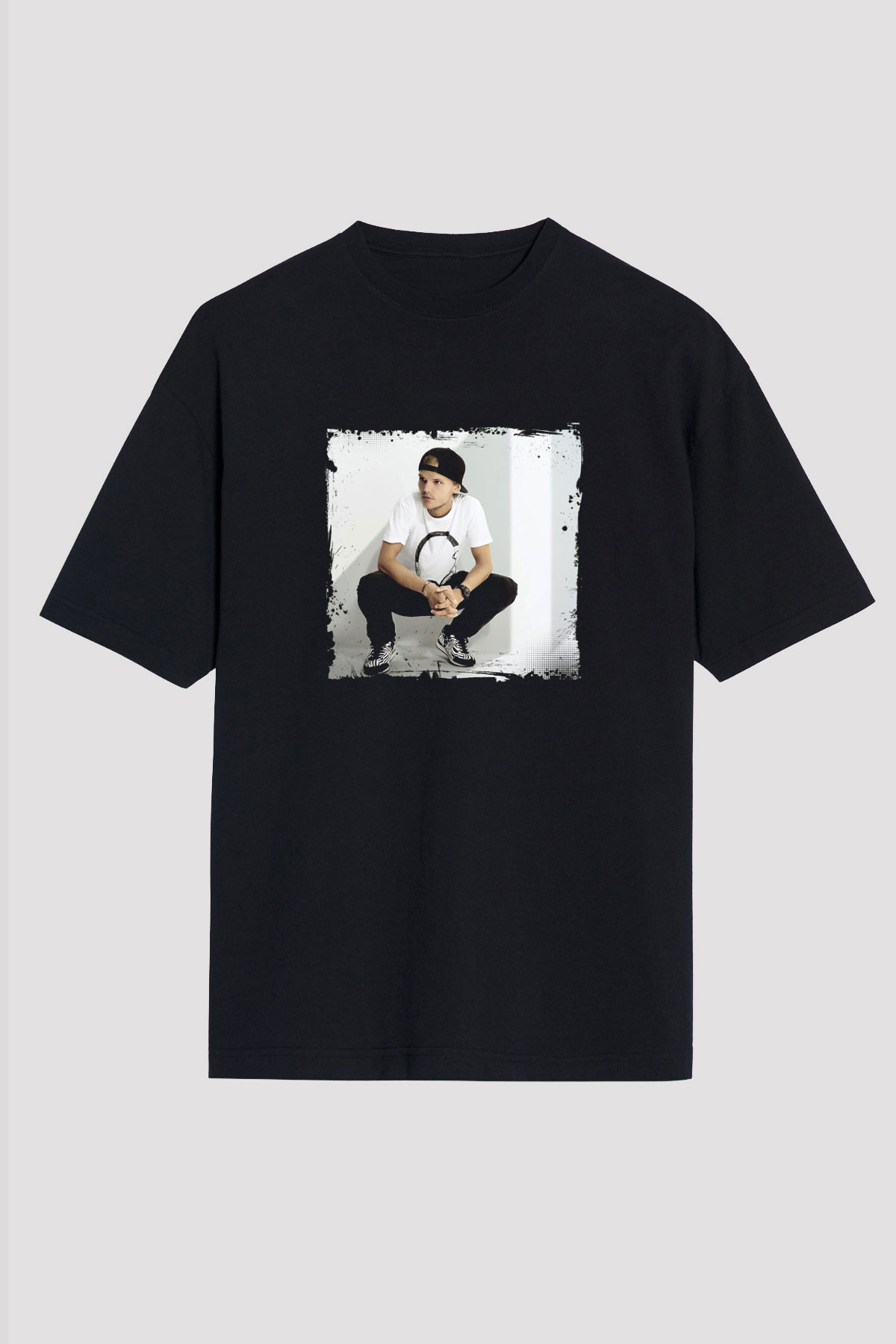 Avicii Baskılı Unisex Oversize Siyah Tişört