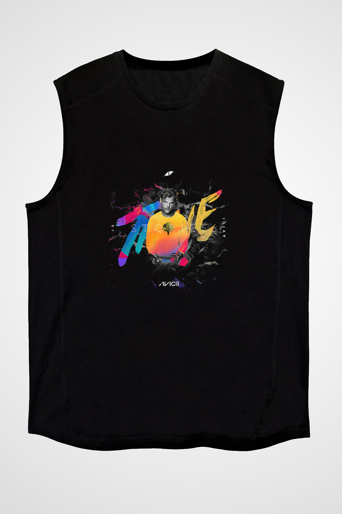 Avicii Baskılı Unisex Siyah Kolsuz Tişört
