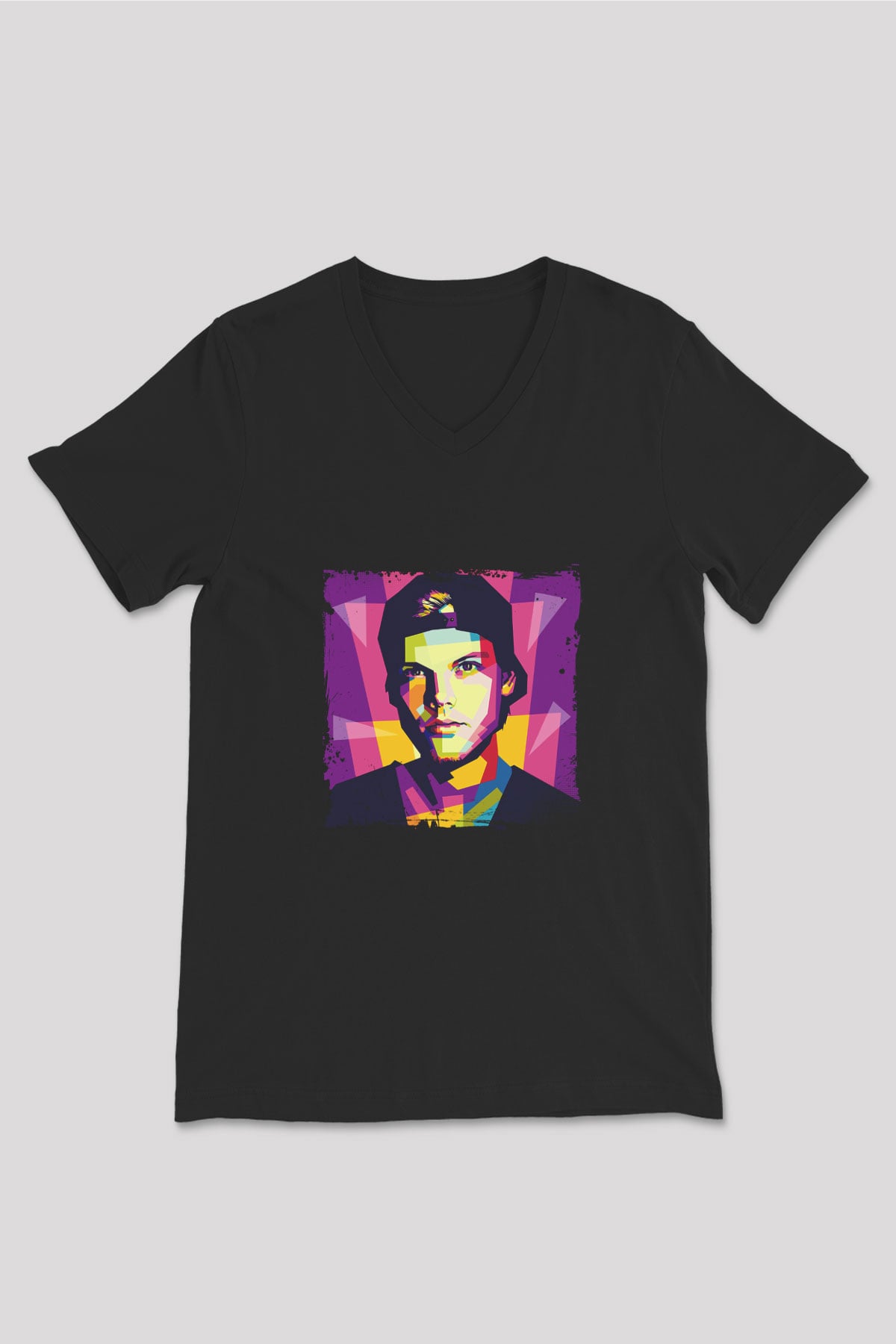 Avicii Baskılı Unisex Siyah V Yaka Tişört