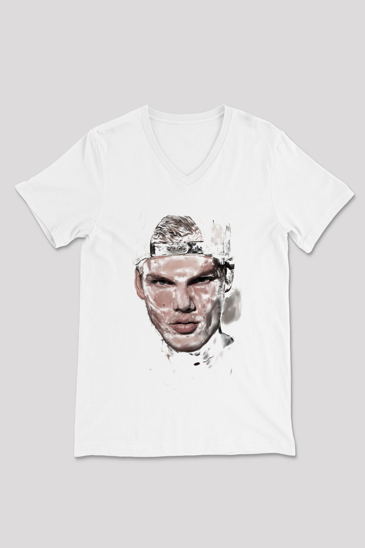 Avicii Beyaz Unisex V Yaka Tişört