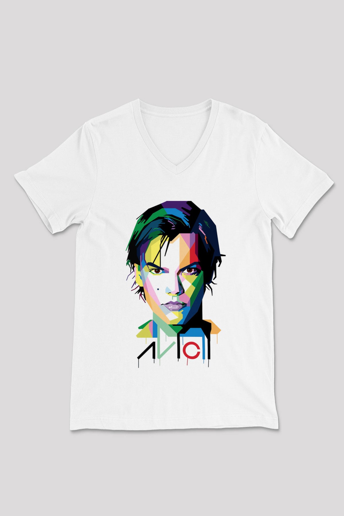 Avicii Beyaz Unisex V Yaka Tişört T-Shirt
