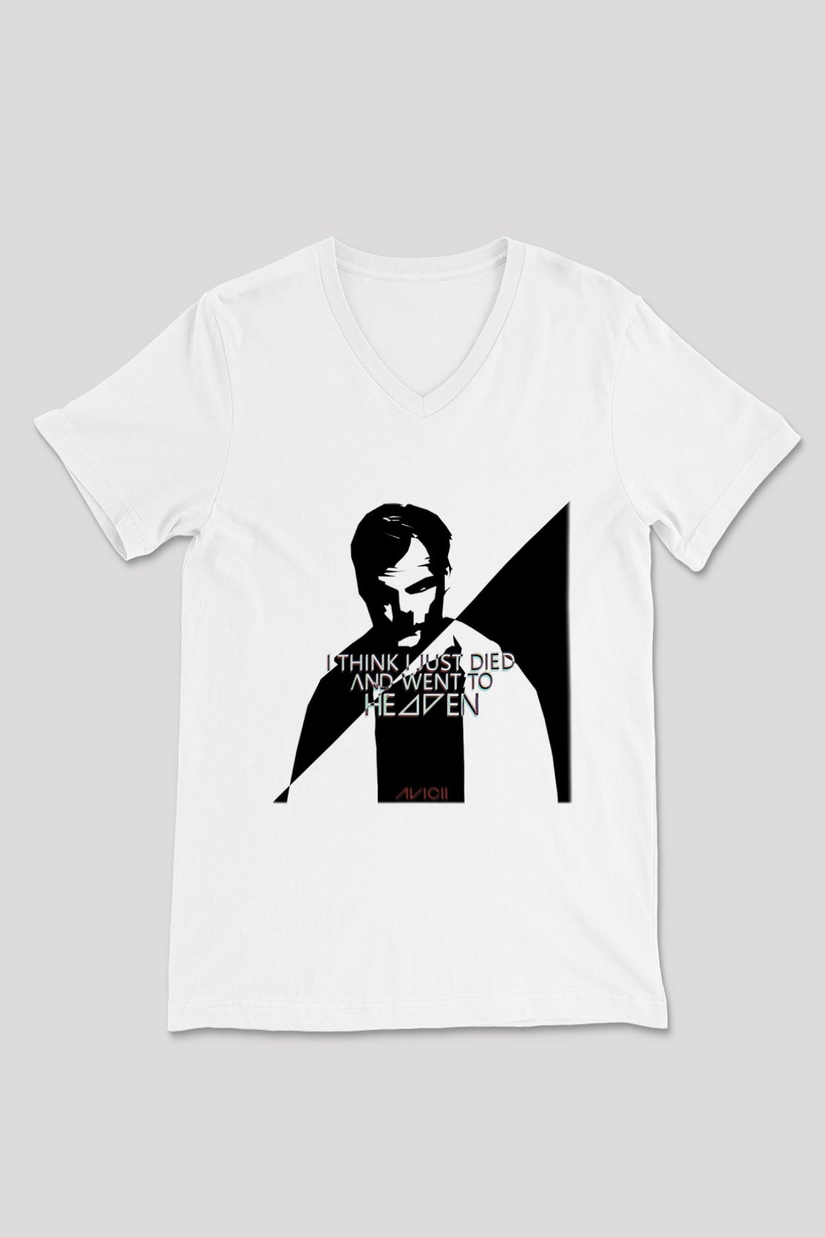 Avicii Beyaz Unisex V Yaka Tişört T-Shirt