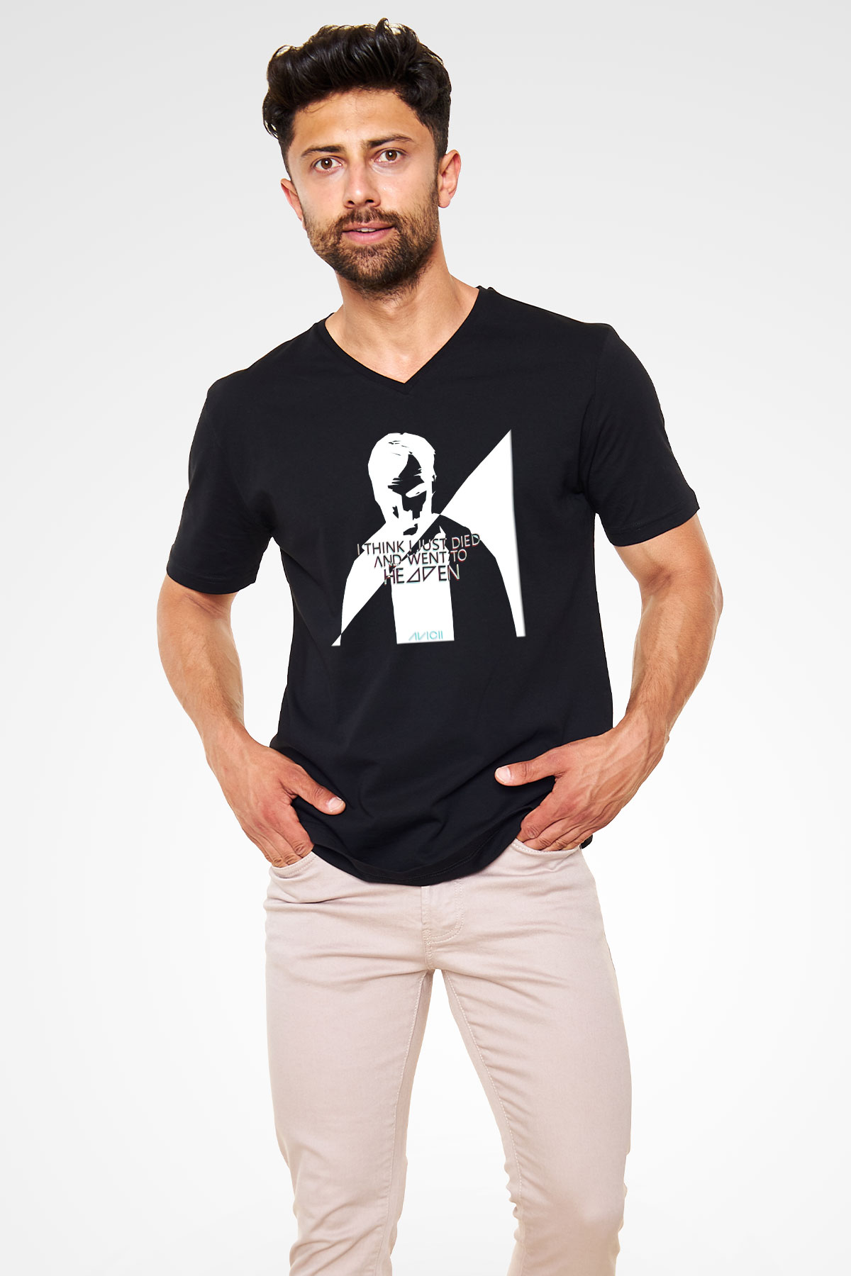 Avicii Siyah Unisex V Yaka Tişört T-Shirt