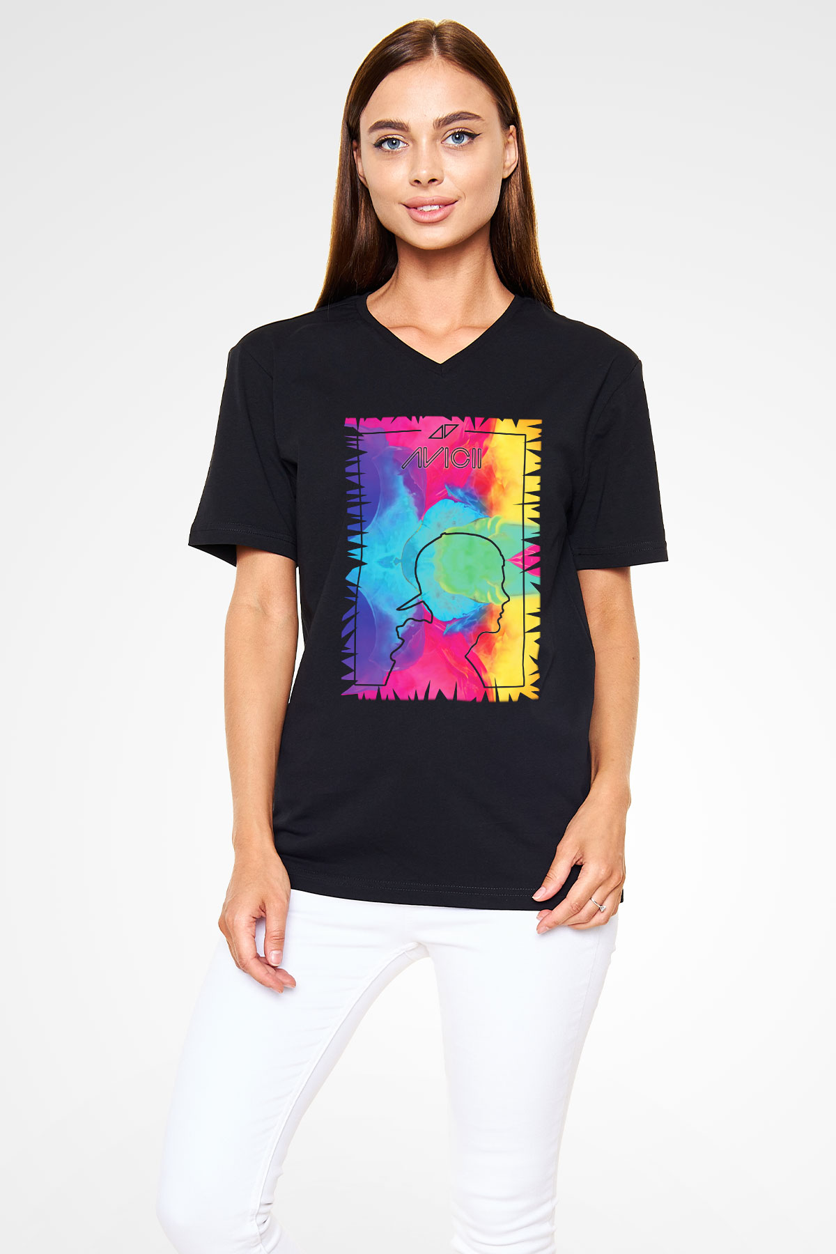 Avicii Siyah Unisex V Yaka Tişört T-Shirt